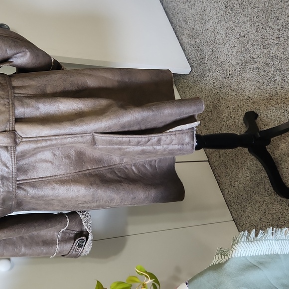 Christopher & Banks Vegan Suede, Sherpa Lined Long Jacket - Picture 8 of 14